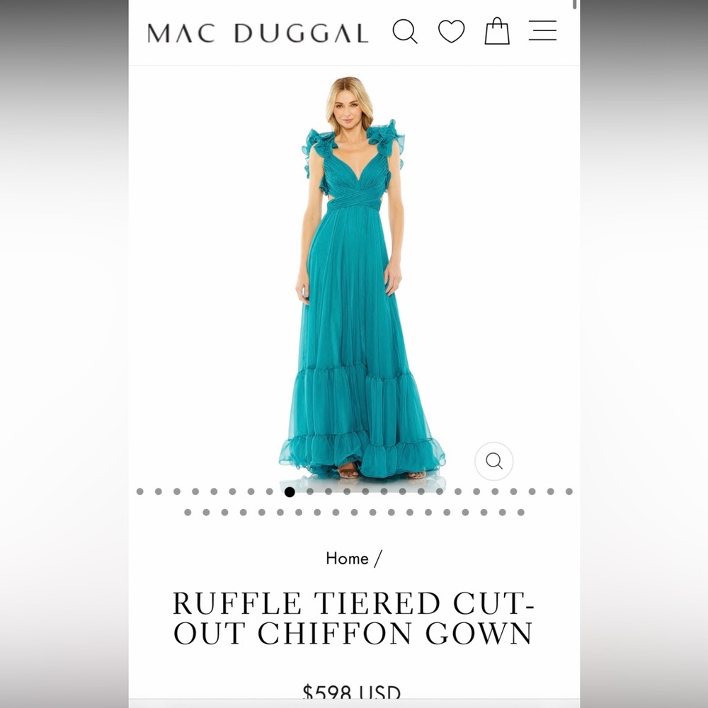 Mac Duggal Teal Ruffle Tiered Gown